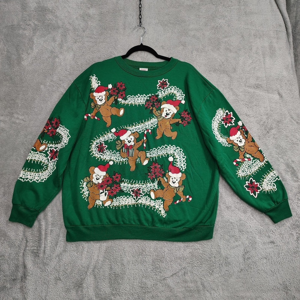 Vtg Pullover Sweatshirt 80s 90s Women's Large Bear Cute Retro Animal Made In USA